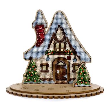 Wonderland Crafts Wooden Cross Stitch Kit FLW-047 – Christmas Cottage