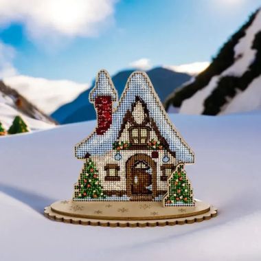 Wonderland Crafts Wooden Cross Stitch Kit FLW-047 – Christmas Cottage