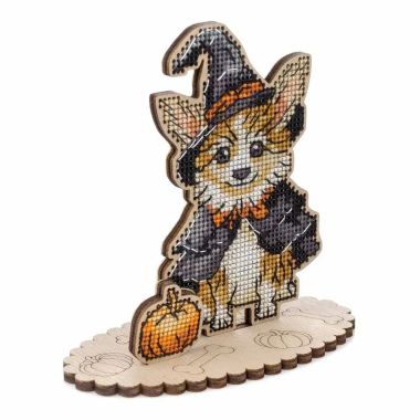 Wonderland Crafts Wooden Cross Stitch Kit FLW-050 – Halloween Corgi