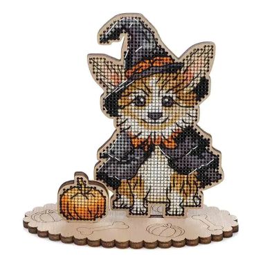 Wonderland Crafts Wooden Cross Stitch Kit FLW-050 – Halloween Corgi