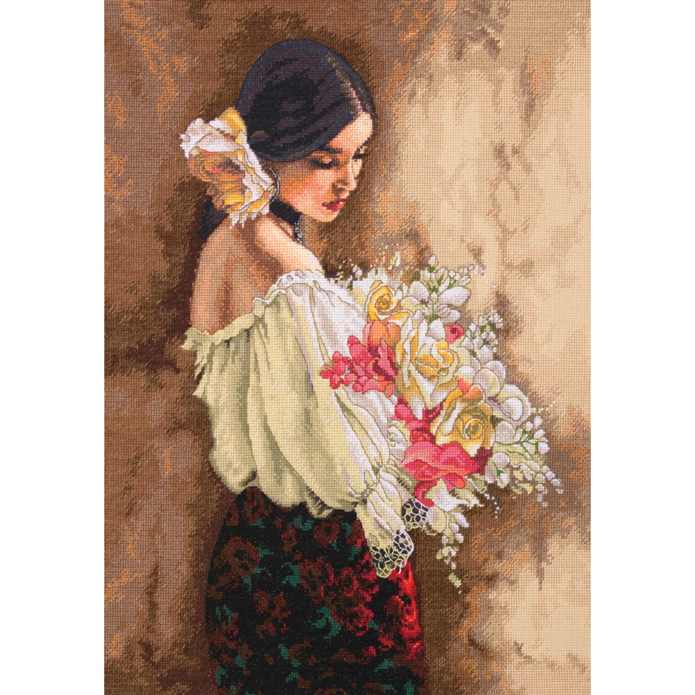 Counted Cross Stitch Kit 11"X15"-Woman With Bouquet, Dimensions, 70-35274