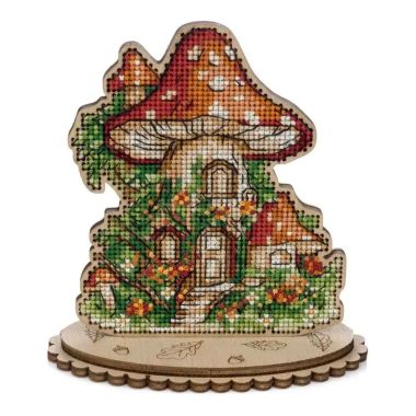 Wonderland Crafts Wooden Cross Stitch Kit FLW-051 – Mushroom House