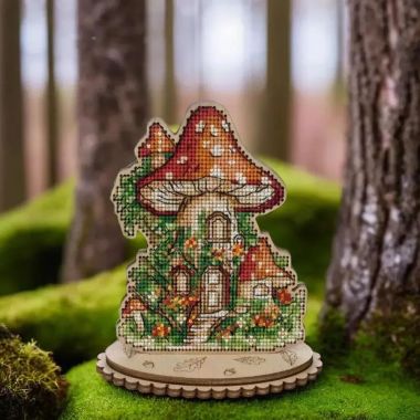 Wonderland Crafts Wooden Cross Stitch Kit FLW-051 – Mushroom House
