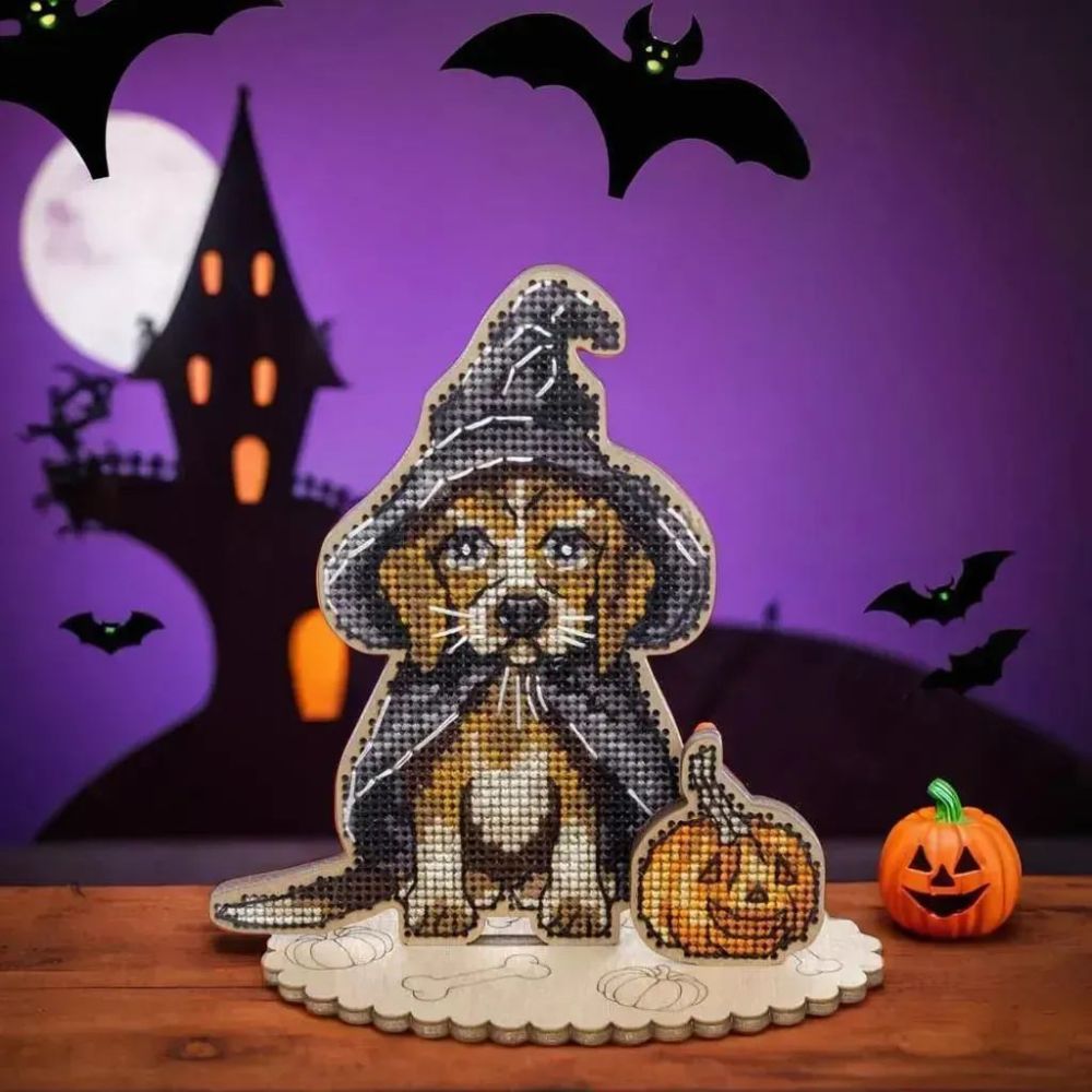 Wonderland Crafts Wooden Cross Stitch Kit FLW-053 – Halloween Beagle