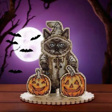 Wonderland Crafts Wooden Cross Stitch Kit FLW-059 – Halloween Siamese Cat
