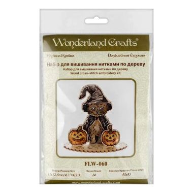 Wonderland Crafts Wooden Cross Stitch Kit FLW-060 – Halloween Ginger Cat