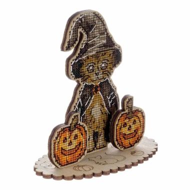 Wonderland Crafts Wooden Cross Stitch Kit FLW-060 – Halloween Ginger Cat