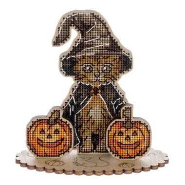 Wonderland Crafts Wooden Cross Stitch Kit FLW-060 – Halloween Ginger Cat