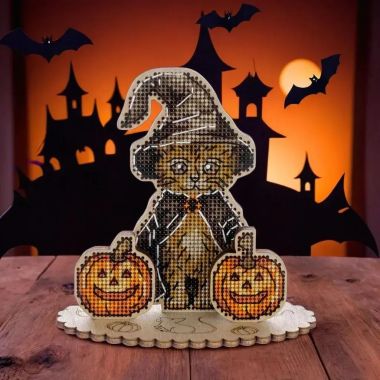 Wonderland Crafts Wooden Cross Stitch Kit FLW-060 – Halloween Ginger Cat
