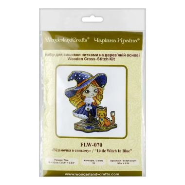 Wonderland Crafts Wooden Cross Stitch Kit FLW-070 – Little Witch In Blue