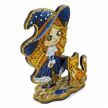 Wonderland Crafts Wooden Cross Stitch Kit FLW-070 – Little Witch In Blue