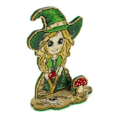 Wonderland Crafts Wooden Cross Stitch Kit FLW-071 – Little Witch In Green