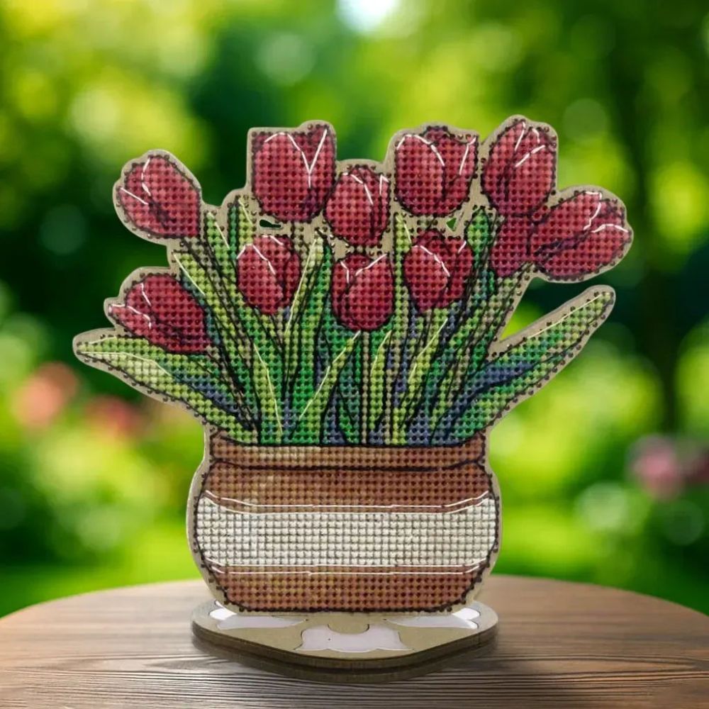 Wonderland Crafts Wooden Cross Stitch Kit FLW-077 – Tulips