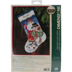 Counted Cross Stitch Kit Santa & Snowman Stocking, Dimensions 8714