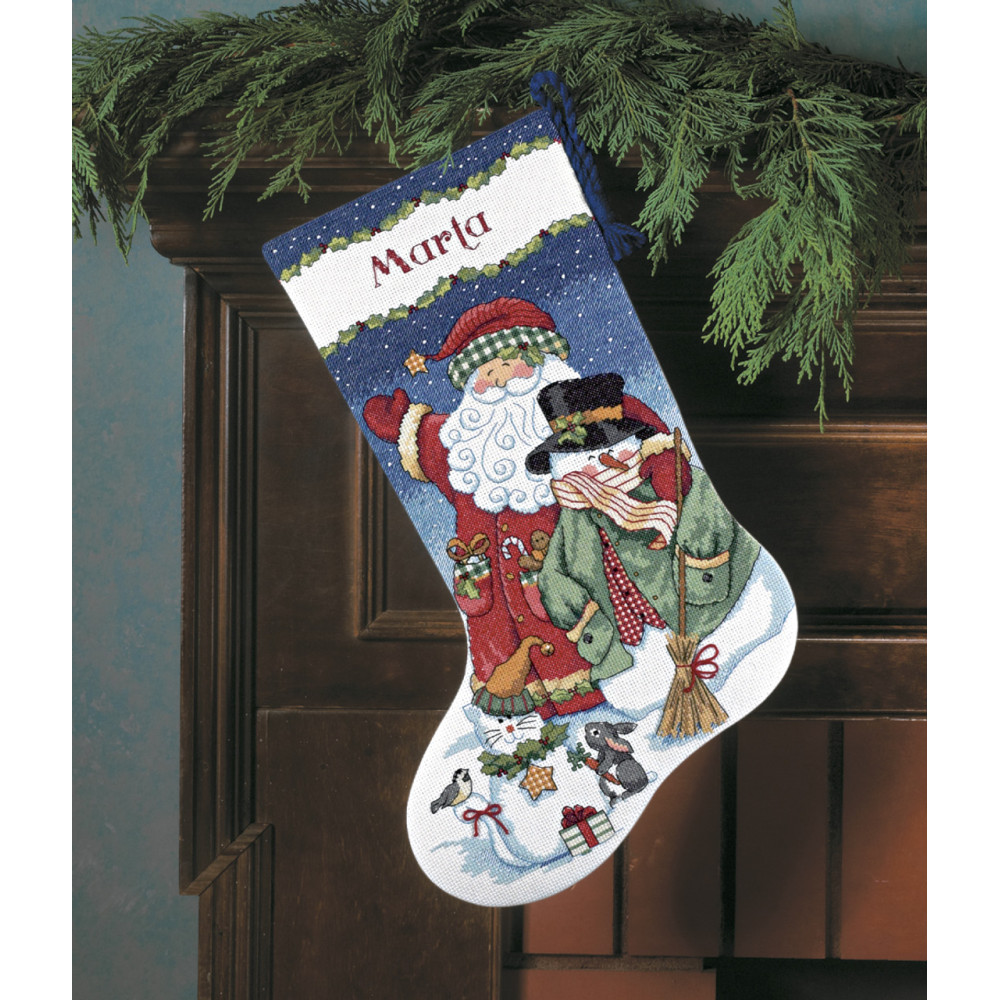 Counted Cross Stitch Kit Santa & Snowman Stocking, Dimensions 8714