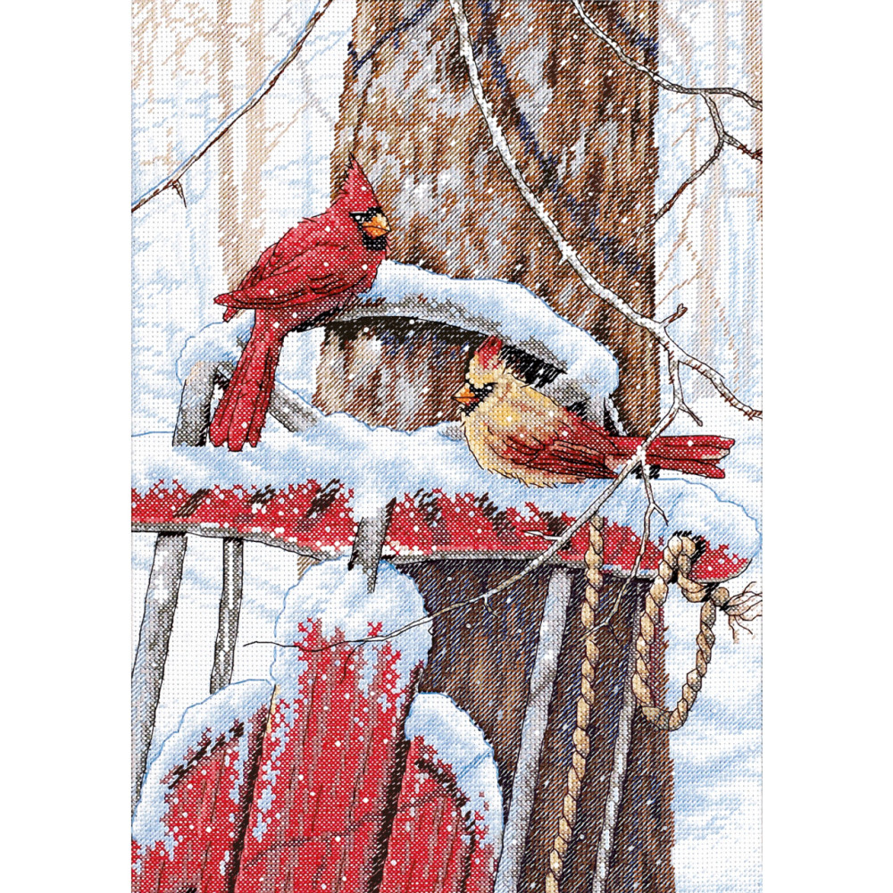 Counted Cross Stitch Kit Cardinals on Sled, Dimensions 70-08837