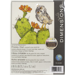 Counted Cross Stitch Kit 6"X6"-Prickly Owl, Dimensions, 70-65184