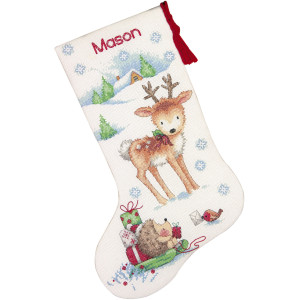 Counted Cross Stitch Kit Reindeer and Hedgehog Stocking, Dimensions 70-08978