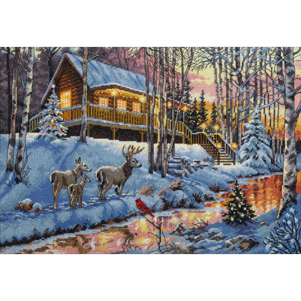 Counted Cross Stitch Kit 15"X10"-Winter Cabin, Dimensions, 70-08976