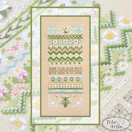 Chamomile Cross Stitch Kit – Tela-Artis X-501 – Hand-dyed Threads – German Linen Fabric – Floral Sampler Embroidery Kit