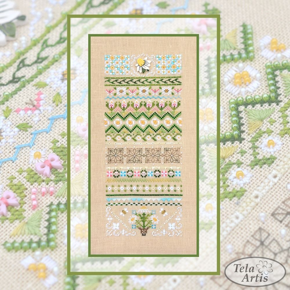 Chamomile Cross Stitch Kit – Tela-Artis X-501 – Hand-dyed Threads – German Linen Fabric – Floral Sampler Embroidery Kit Chamomile Cross Stitch Kit – Tela-Artis X-501 – Hand-dyed Threads – German Linen Fabric – Floral Sampler Embroidery Kit