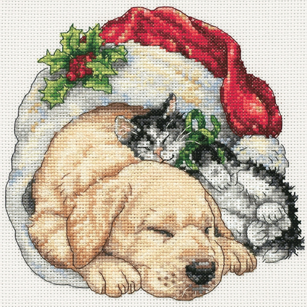 Counted Cross Stitch Kit 6"X6"-Christmas Morning Pets, Dimensions, 8826