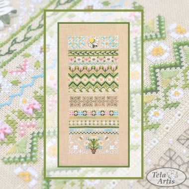 Chamomile Cross Stitch Kit – Tela-Artis X-501 – Hand-dyed Threads – German Linen Fabric – Floral Sampler Embroidery Kit