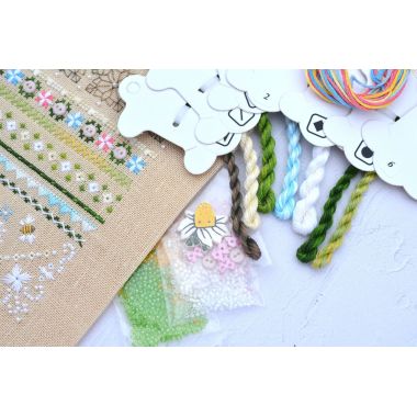 Chamomile Cross Stitch Kit – Tela-Artis X-501 – Floral Sampler Embroidery Kit