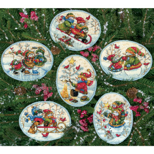 Counted Cross Stitch Kit Playful Snowman Ornaments, Dimensions 8828