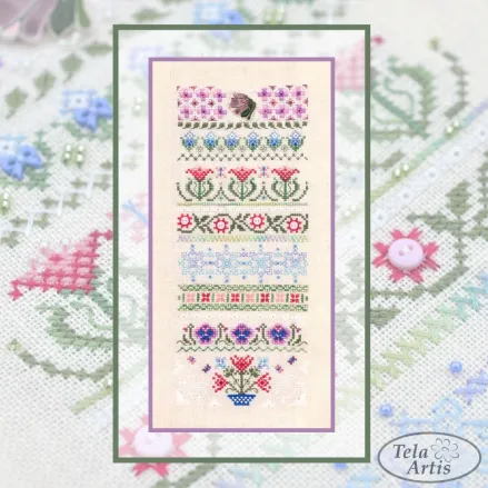 Spring Stitches Cross Stitch Kit – Tela Artis X-502 – Floral Sampler – Hand-dyed Threads