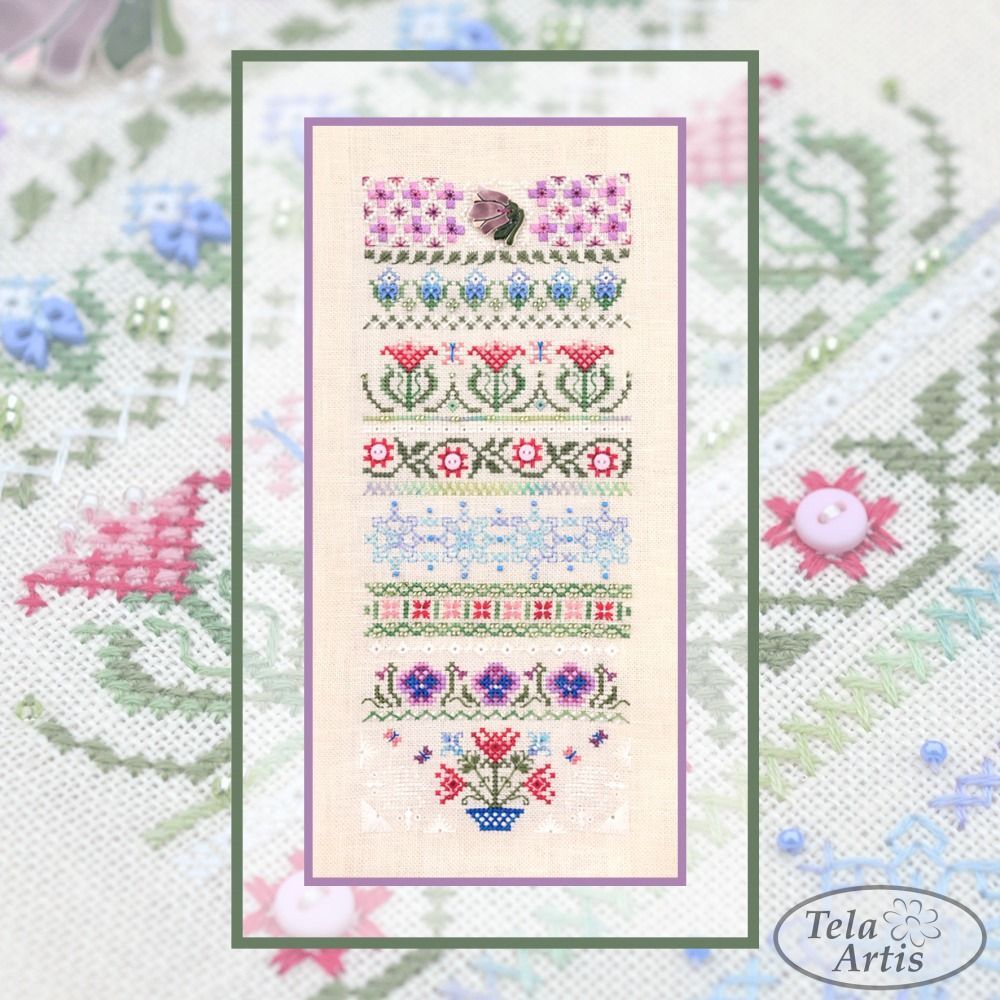 Spring Stitches Cross Stitch Kit – Tela Artis X-502 – Floral Sampler – Hand-dyed Threads Spring Stitches Cross Stitch Kit – Tela Artis X-502 – Floral Sampler – Hand-dyed Threads
