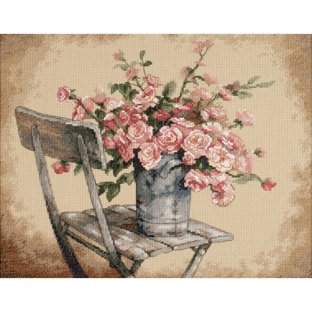 Counted Cross Stitch Kit Roses on White Chair, Dimensions 35187