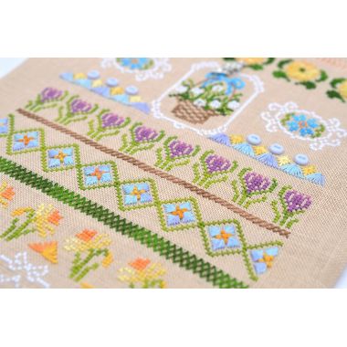 First Flowers Cross Stitch Kit – Tela Artis X-503 – Floral Embroidery Kit – Spring Sampler