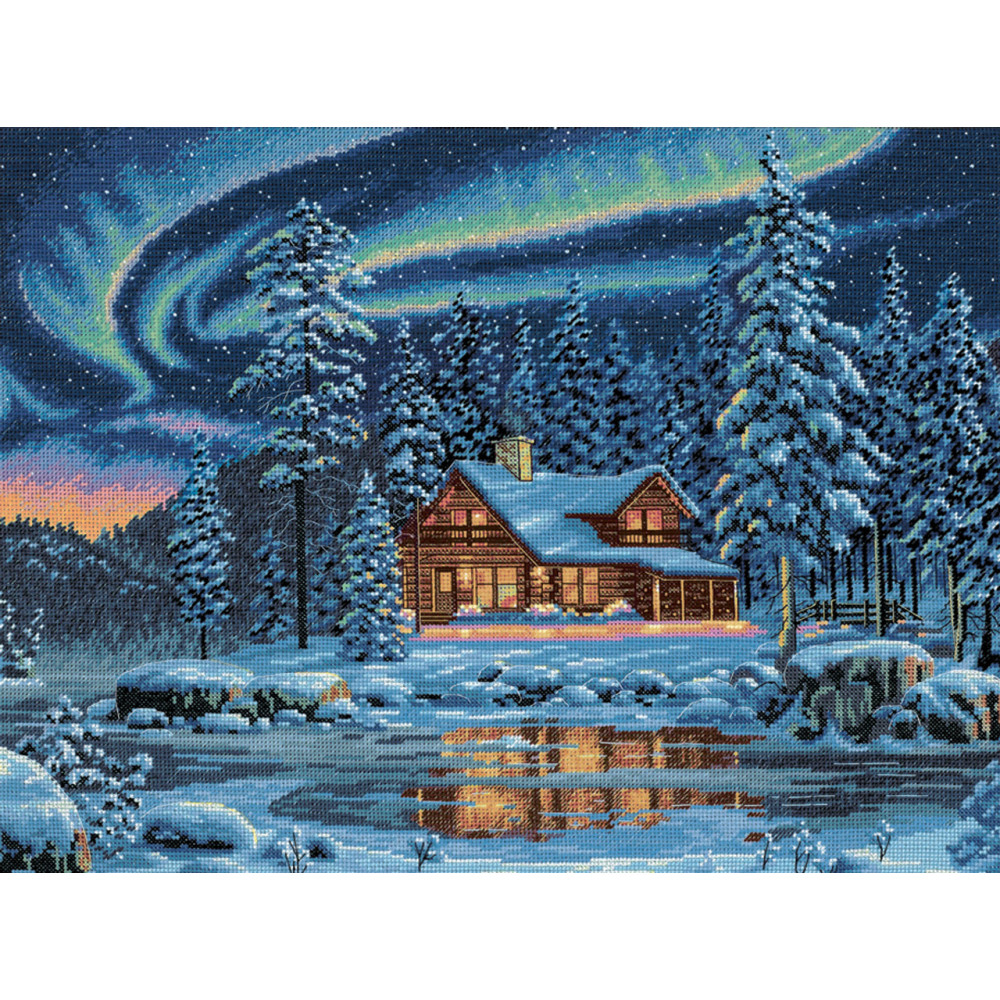 Gold Collection Dimensions Counted Cross Stitch Kit Aurora Cabin,35212