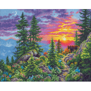 Counted Cross Stitch Kit 14"X11"-Sunset Mountain Trail, Dimensions, 70-35383
