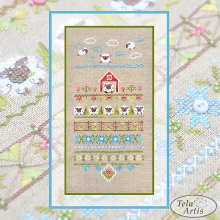 Fun Farm Sheep Cross Stitch Kit – Tela Artis X-504 – Spring Sampler – Hand-dyed Threads