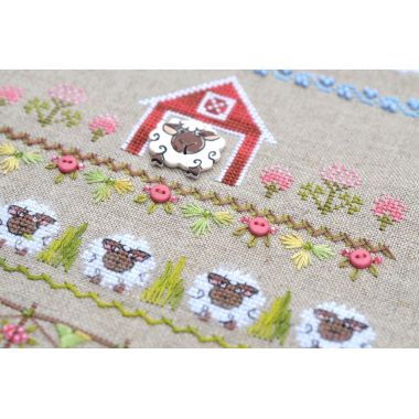 Fun Farm Sheep Cross Stitch Kit – Tela Artis X-504 – Spring Sampler – Hand-dyed Threads