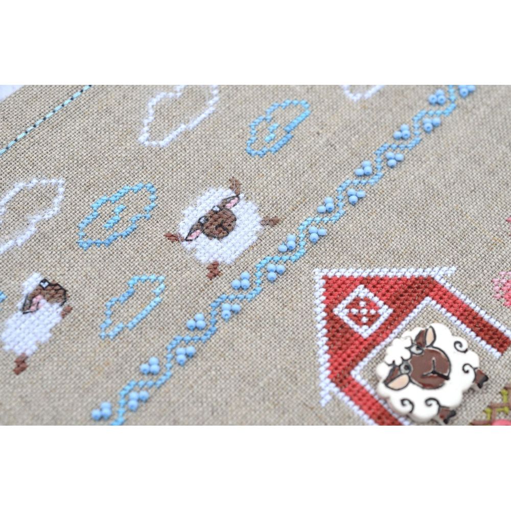 Fun Farm Sheep Cross Stitch Kit – Tela Artis X-504 – Spring Sampler – Hand-dyed Threads