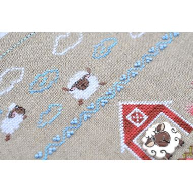 Fun Farm Sheep Cross Stitch Kit – Tela Artis X-504 – Spring Sampler – Hand-dyed Threads