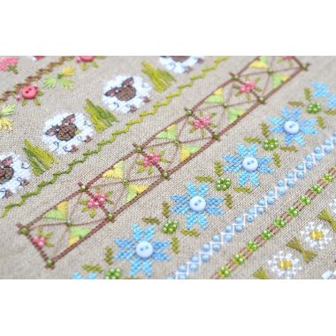 Fun Farm Sheep Cross Stitch Kit – Tela Artis X-504 – Spring Sampler – Hand-dyed Threads