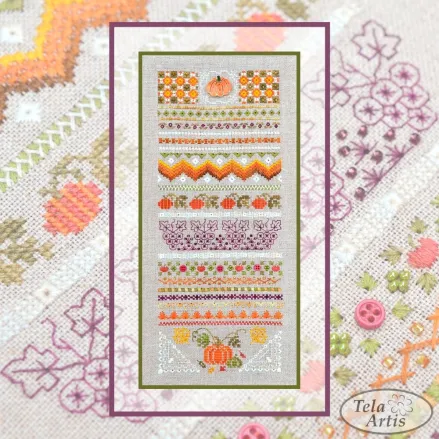 Pumpkin Sampler Cross Stitch Kit Autumn Treasures, Fall Embroidery Kit – Tela Artis X-505 –German Linen Fabric