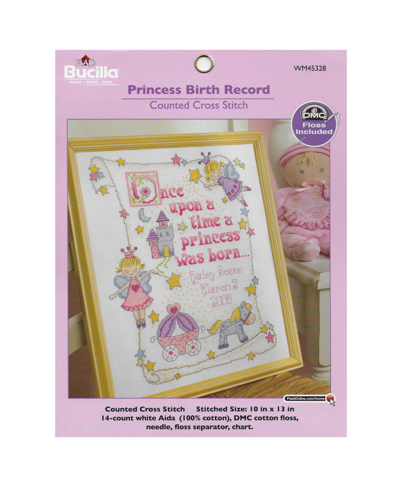 Bucilla ® Baby - Counted Cross Stitch - Crib Ensembles - Princess - Birth Record Kit - 45328