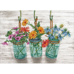 Counted Cross Stitch Kit 14"X10"-Flowering Jars, Dimensions, 70-35378