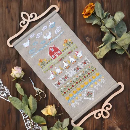 Fun Farm Goose Cross Stitch Kit – Tela Artis X-506 – Farmhouse Sampler – Hand-dyed Threads