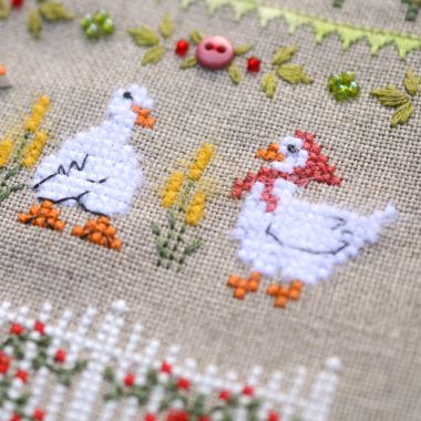 Fun Farm Goose Cross Stitch Kit – Tela Artis X-506 – Farmhouse Sampler – Hand-dyed Threads