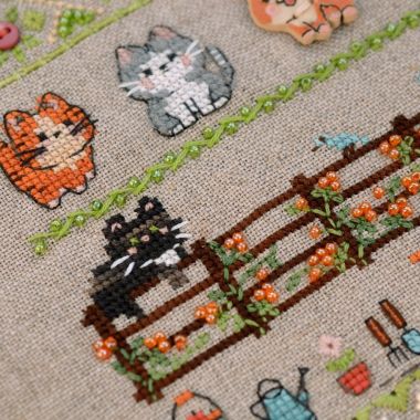 Premium Counted Cross Stitch Kit Sampler Fun farm-3. Paws&whiskers Tela-Artis X-507