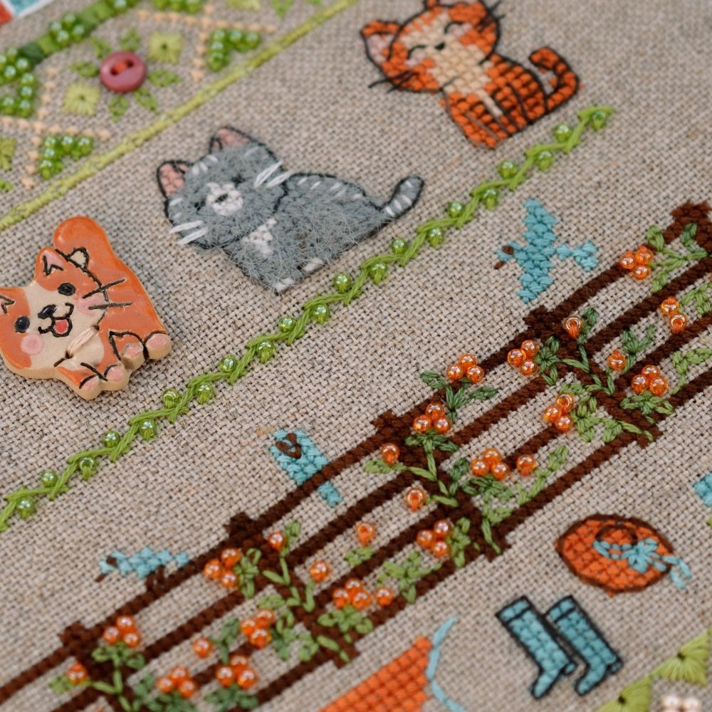 Premium Counted Cross Stitch Kit Sampler Fun farm-3. Paws&whiskers Tela-Artis X-507