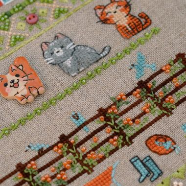 Premium Counted Cross Stitch Kit Sampler Fun farm-3. Paws&whiskers Tela-Artis X-507