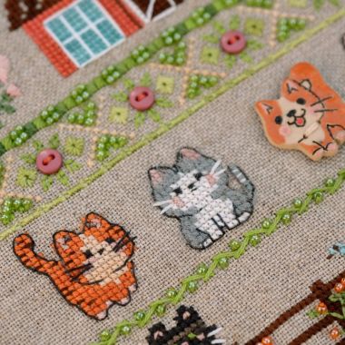 Premium Counted Cross Stitch Kit Sampler Fun farm-3. Paws&whiskers Tela-Artis X-507