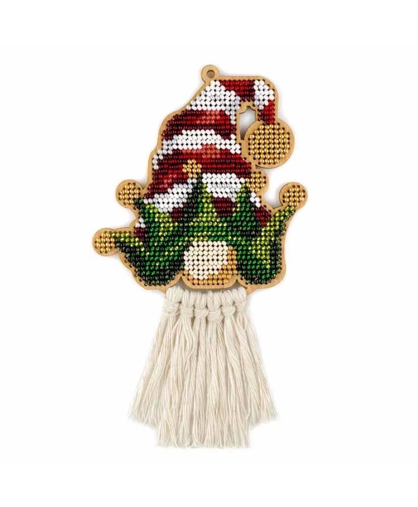 Bead Embroidery Kit on Wood, Winter Gnomes, Wonderland Crafts FLK-497